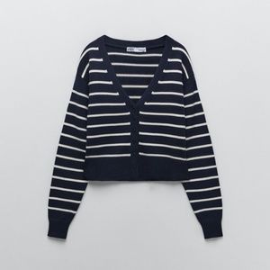 Zara Striped Knit Jacket Navy S